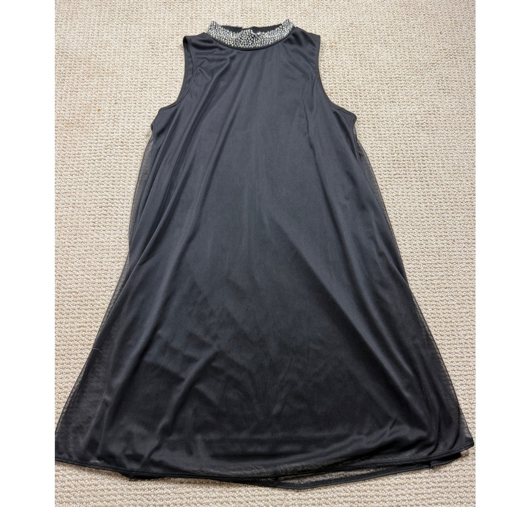 Nik And‎ Nash Dress Womens Size Large Black Jeweled Pearl Embellished Sleeveless